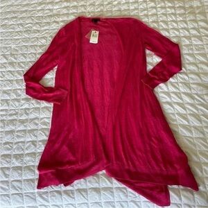 Saks Fifth Avenue Pink Cardigan Sweater linen silk blend with Waterfall Hem